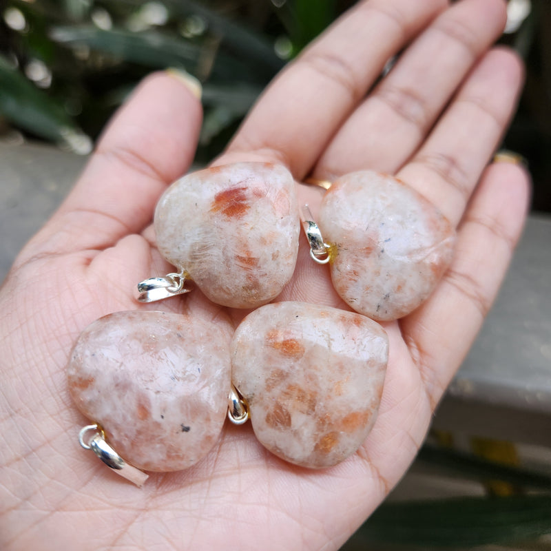 Certified & Energised Sunstone Heart Shape Pendant without chain