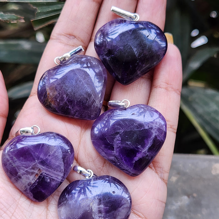 Certified & Energised Amethyst Heart Shape Pendant for Anxiety, Sleep, Intuition & Spirituality-Without Chain