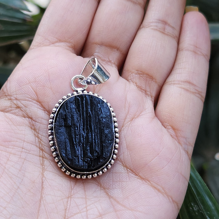 Certified Raw Black Tourmaline Pendant-23 without Chain