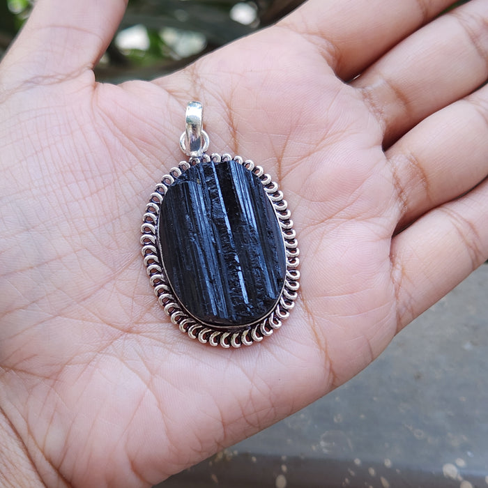Certified Raw Black Tourmaline Pendant-24 without Chain