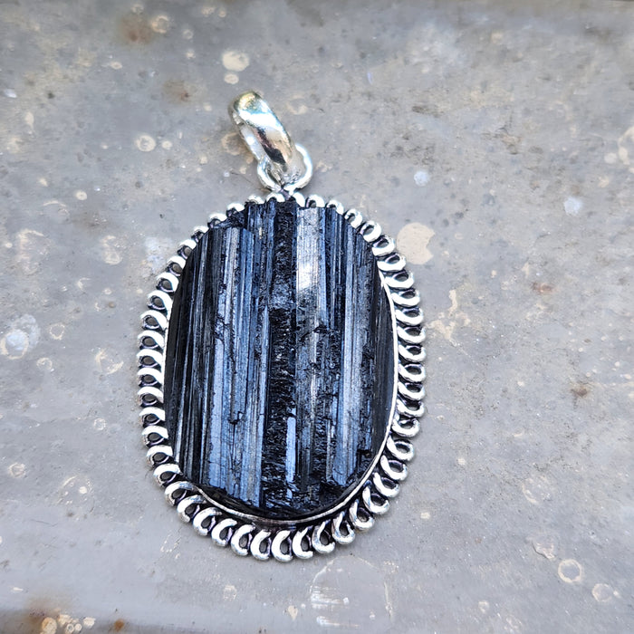 Certified Raw Black Tourmaline Pendant-24 without Chain