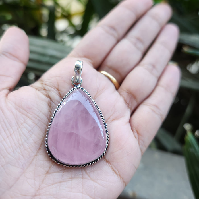 Certified Rose Quartz Pendant for Self Esteem, Compassion and Love without Chain -P24