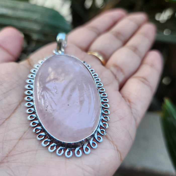 Certified Rose Quartz Pendant for Self Esteem, Compassion and Love without Chain -P25