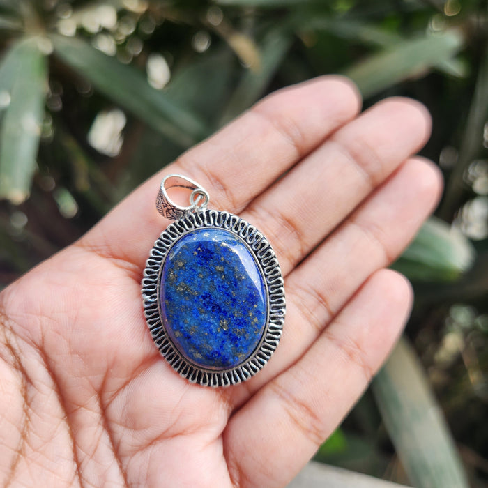 Certified Lapis Lazuli Pendant for Communication, Intuition, Throat Chakra without Chain (Design 10)