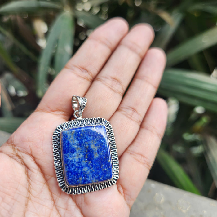 Certified Lapis Lazuli Pendant for Communication, Intuition, Throat Chakra without Chain (Design 9)