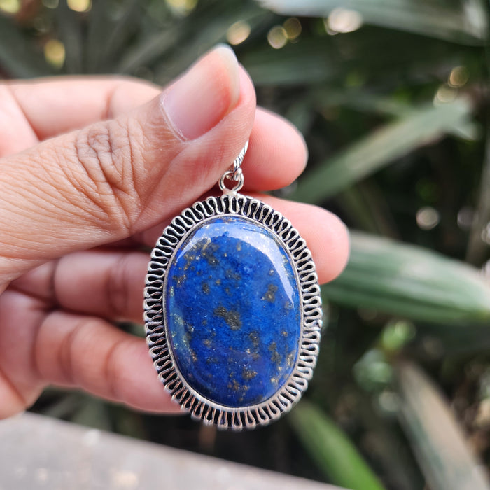 Certified Lapis Lazuli Pendant for Communication, Intuition, Throat Chakra without Chain (Design 8)