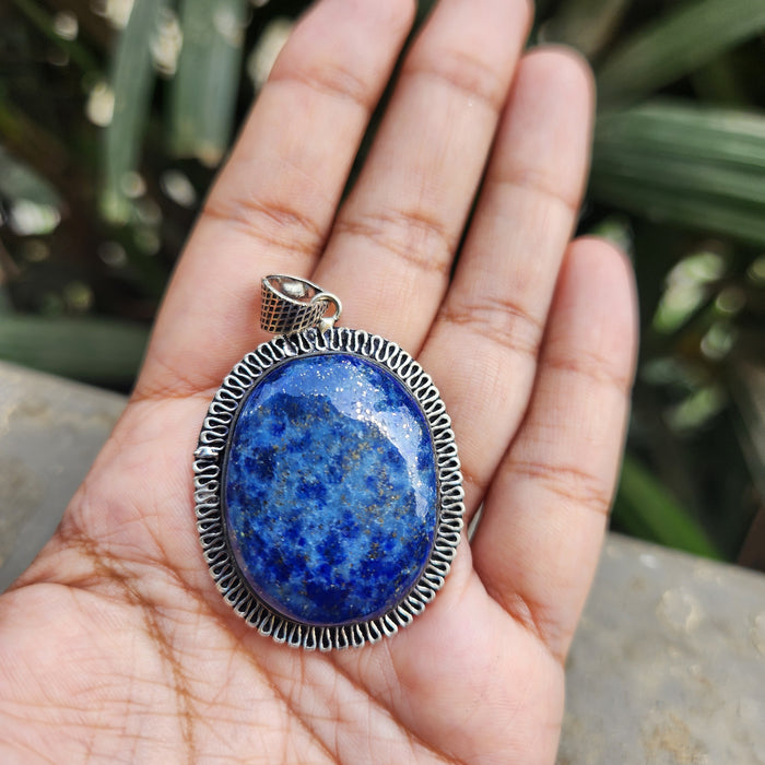 Certified Lapis Lazuli Pendant for Communication, Intuition, Throat Chakra without Chain (Design 7)