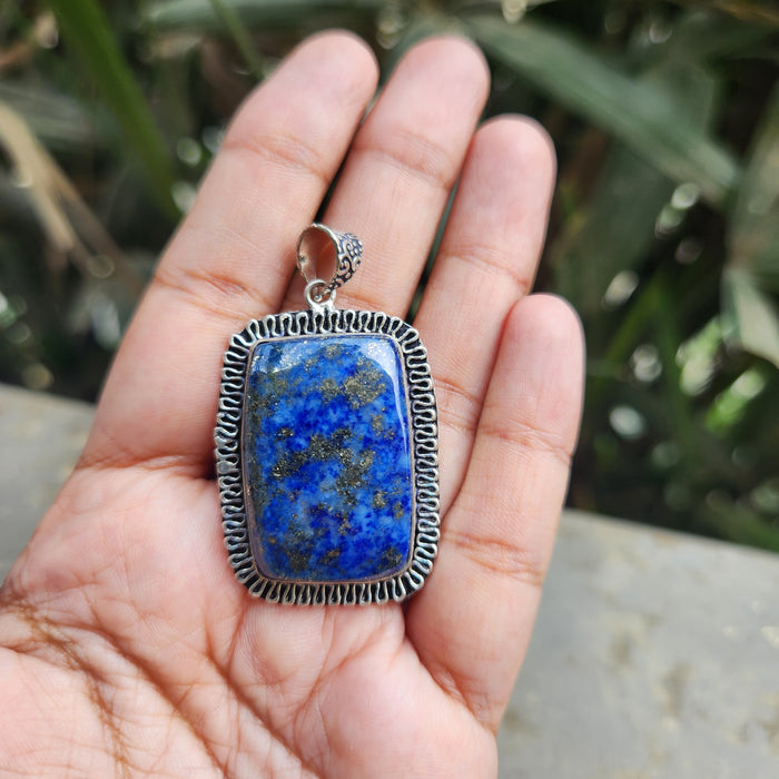 Certified Lapis Lazuli Pendant for Communication, Intuition, Throat Chakra without Chain (Design 3)