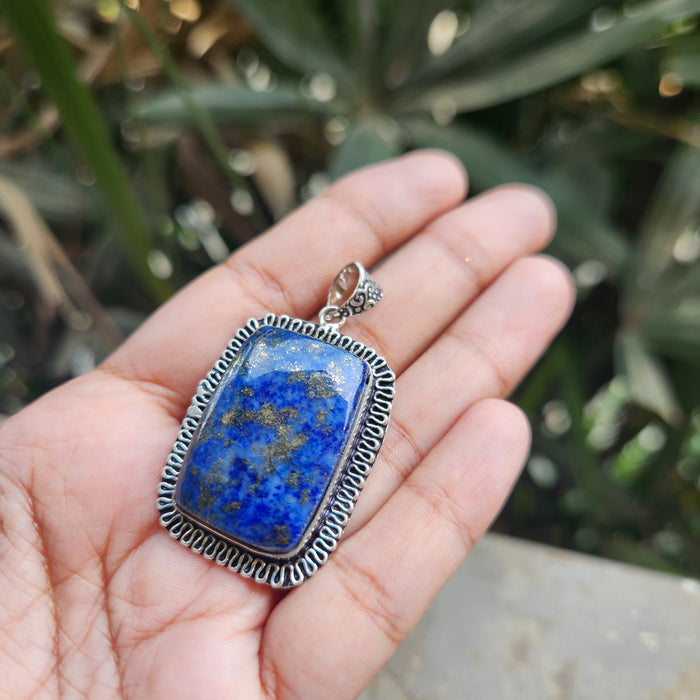 Certified Lapis Lazuli Pendant for Communication, Intuition, Throat Chakra without Chain (Design 3)
