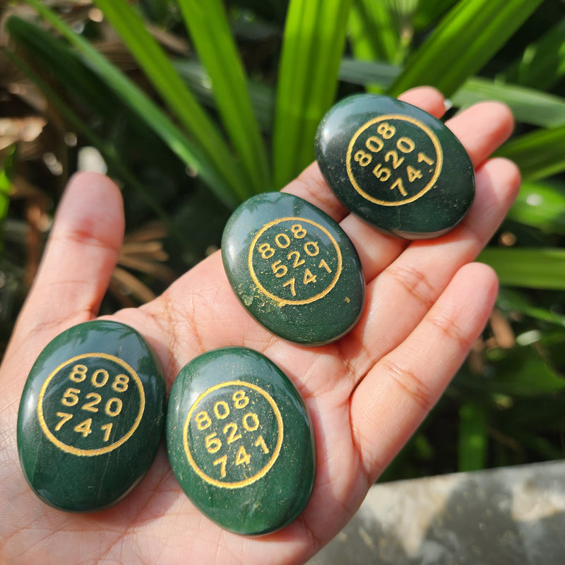 Green Jade Stone Zibu Symbol & Grabovoi  Numbers (1 piece)