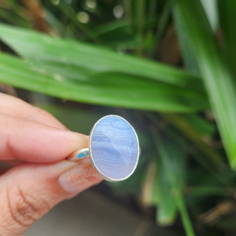 Certified Blue Lace Agate 925 Silver Adjustable Rings-1