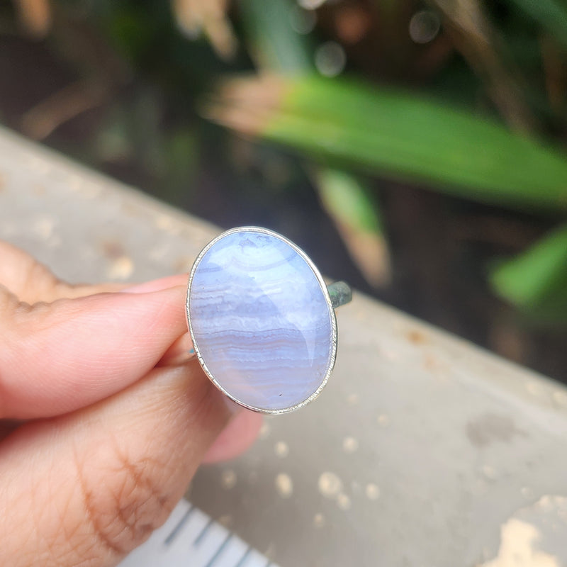 Certified Blue Lace Agate 925 Silver Adjustable Rings-1