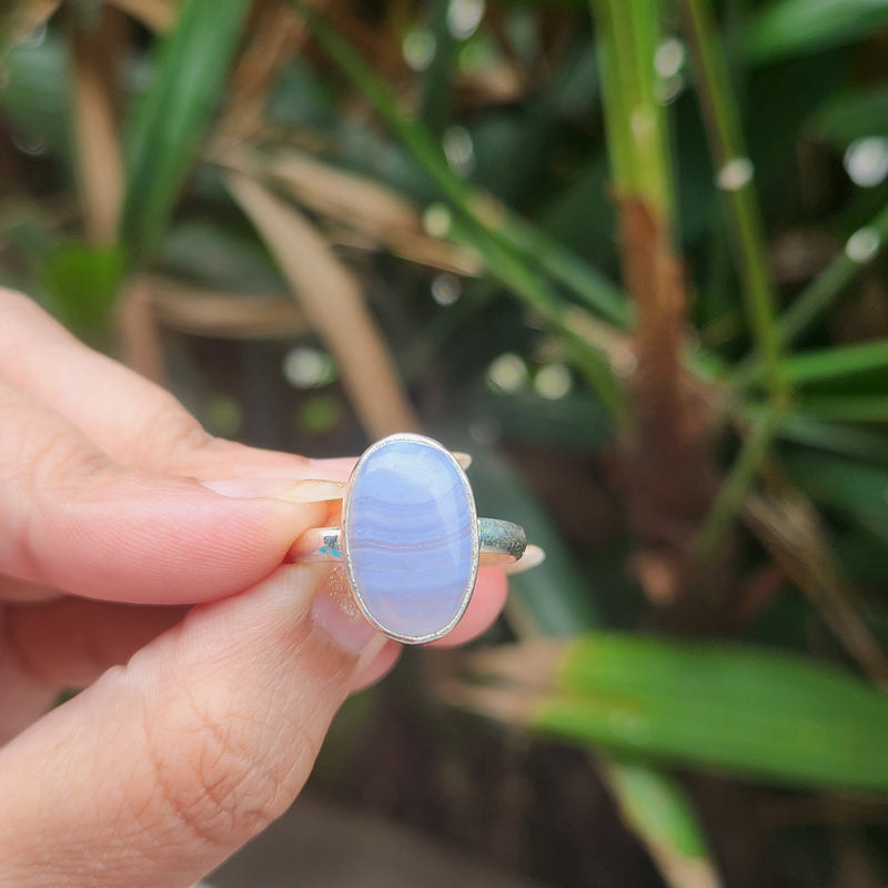 Certified Blue Lace Agate 925 Silver Adjustable Rings-3
