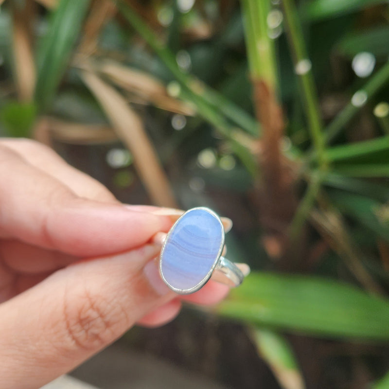 Certified Blue Lace Agate 925 Silver Adjustable Rings-3