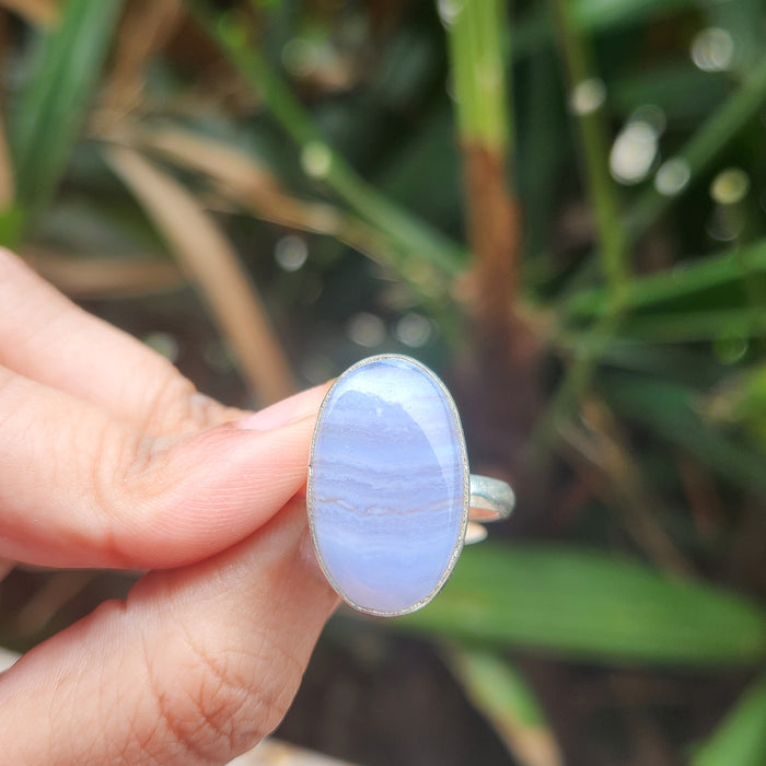 Certified Blue Lace Agate 925 Silver Adjustable Rings-4