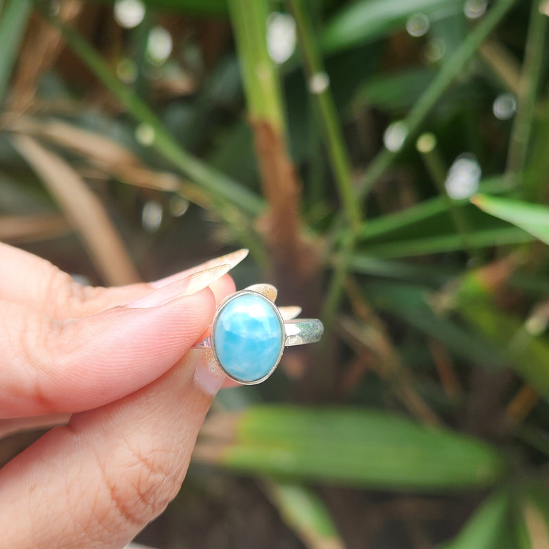 Certified Larimar Crystal 925 Silver Adjustable Rings-1