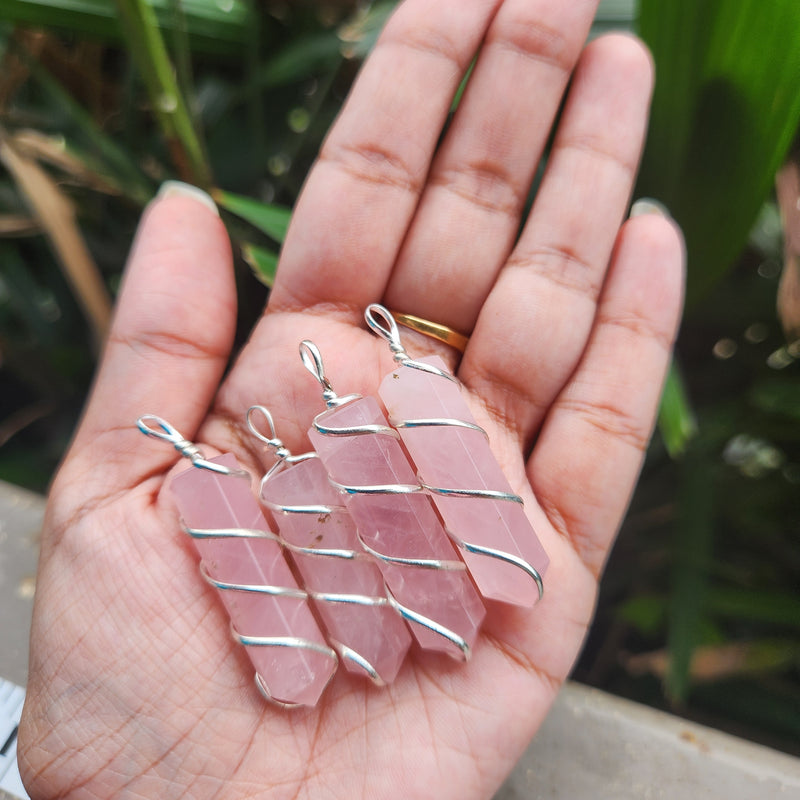Rose Quartz Pencil Pendant for Self Esteem, Compassion and Love - Design 2