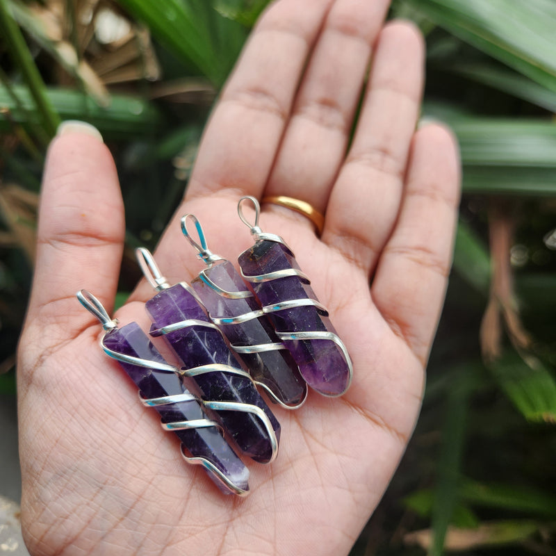 Amethyst Healing Pencil Pendant- Design 2