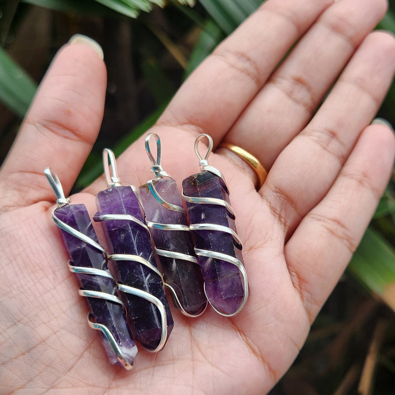 Amethyst Healing Pencil Pendant- Design 2