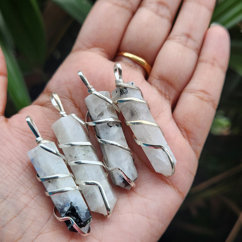 Rainbow Moonstone Pencil Pendant to Enhance Intuition Powers (Design 2)