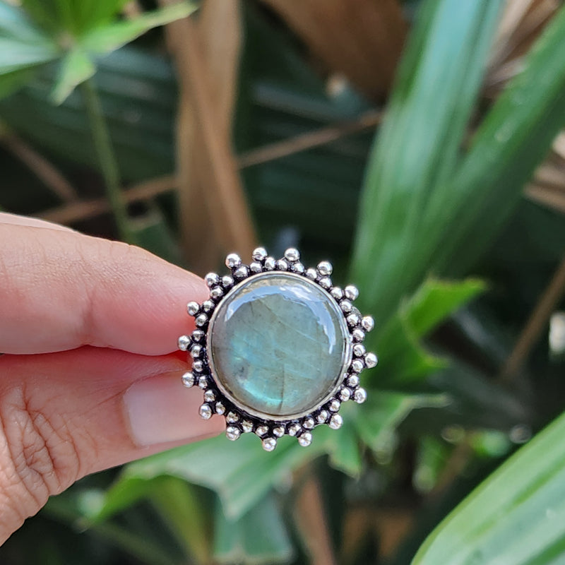 Certified Labradorite Adjustable Rings- Design 7