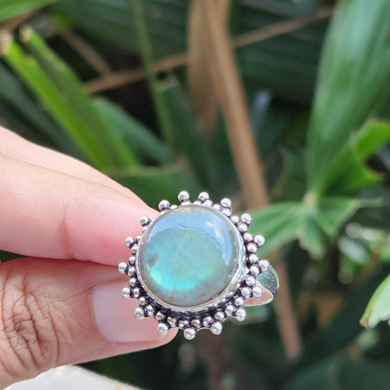 Certified Labradorite Adjustable Rings- Design 7