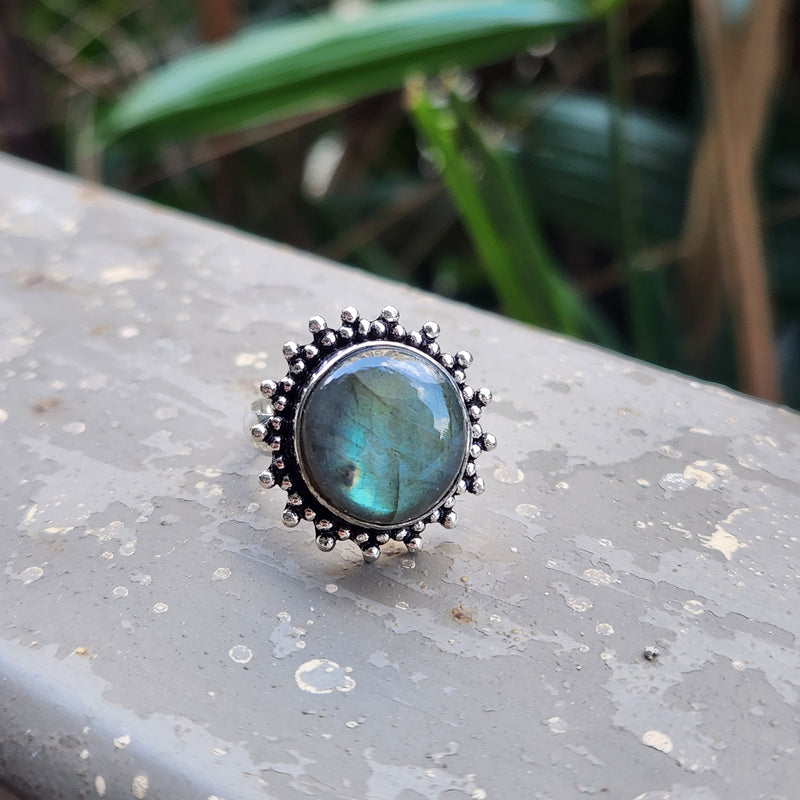 Certified Labradorite Adjustable Rings- Design 7
