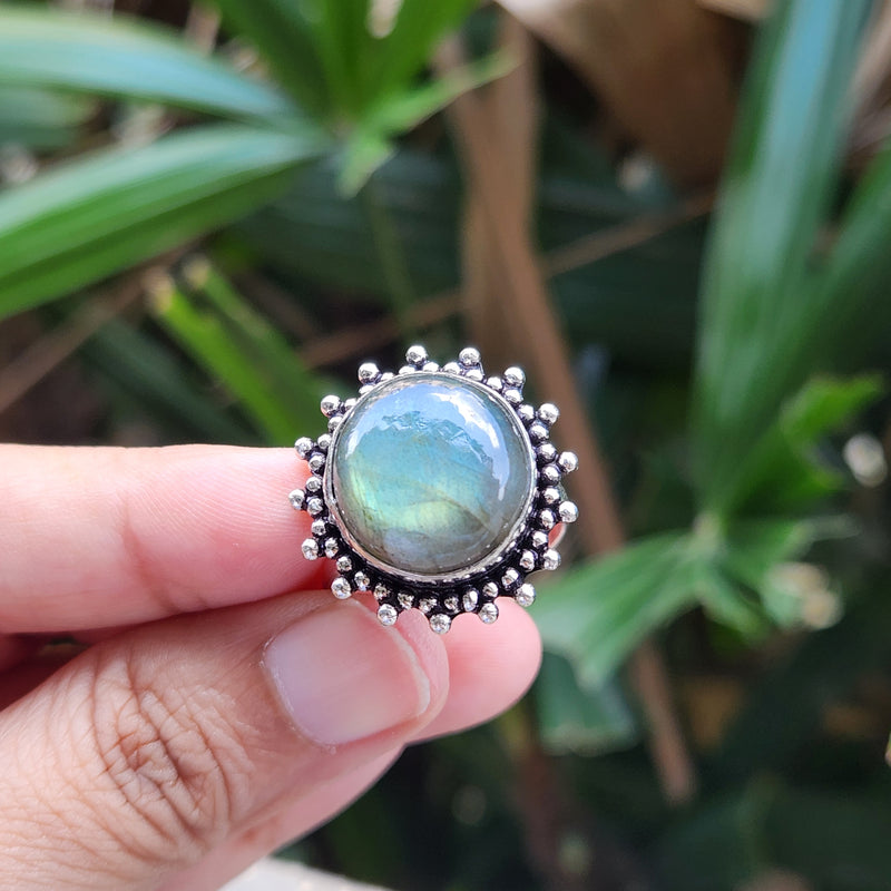 Certified Labradorite Adjustable Rings- Design 7