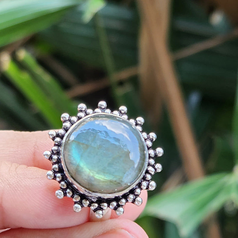Certified Labradorite Adjustable Rings- Design 7