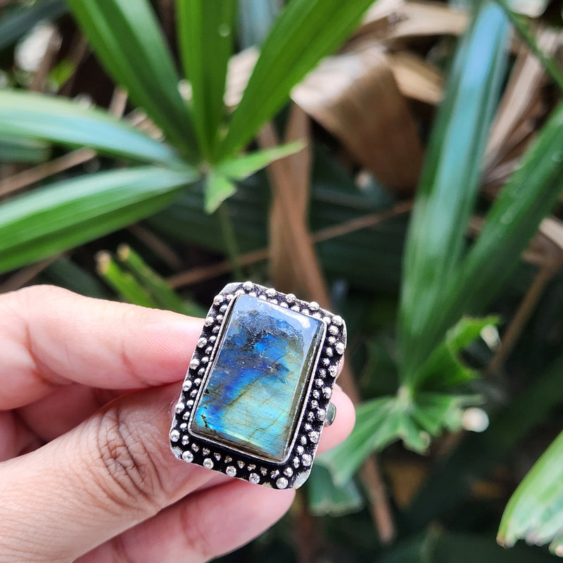 Certified Labradorite Adjustable Rings- Design 8