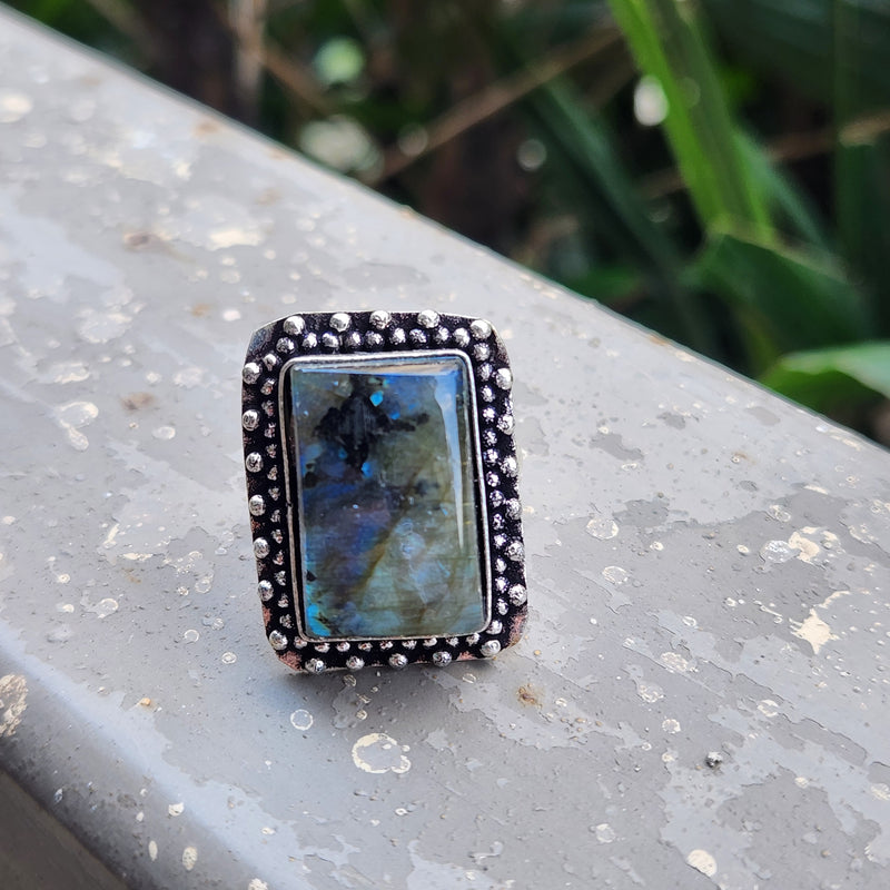 Certified Labradorite Adjustable Rings- Design 8