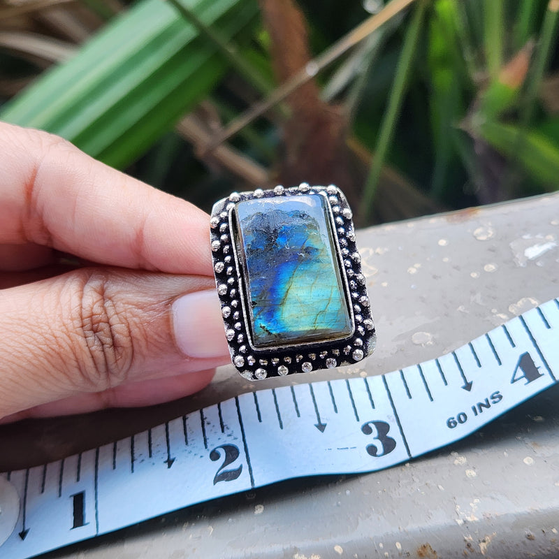 Certified Labradorite Adjustable Rings- Design 8
