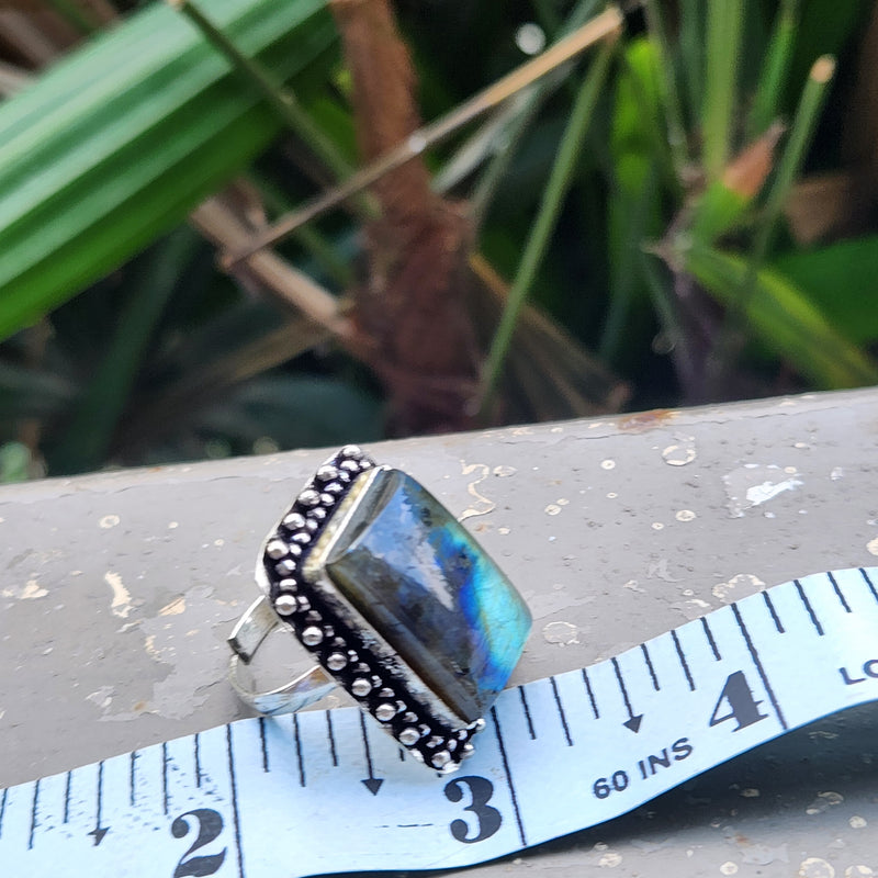 Certified Labradorite Adjustable Rings- Design 8
