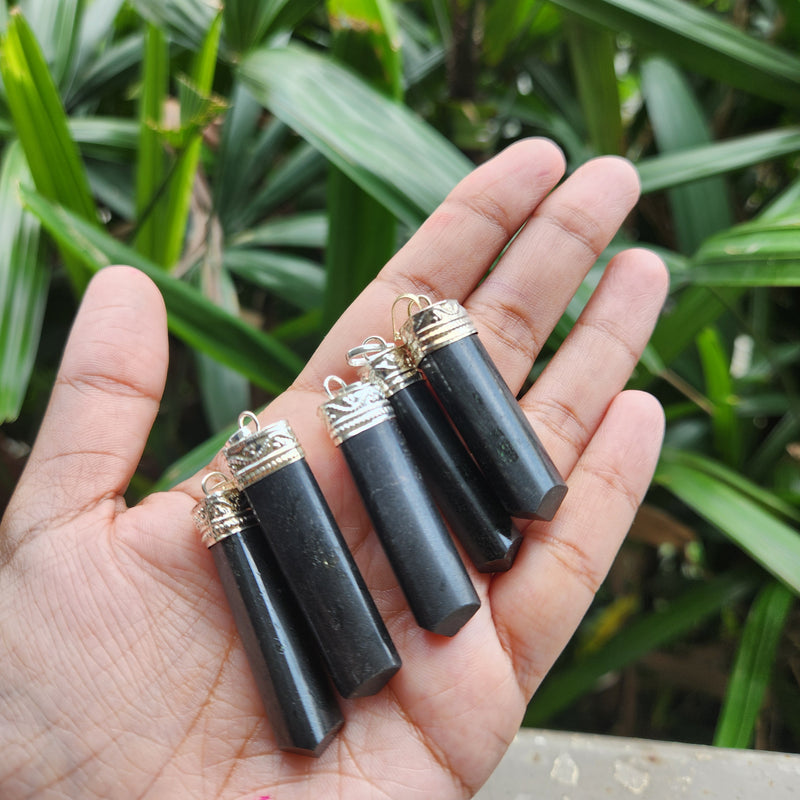 Black Tourmaline Pencil Pendant for Protection, Grounding and Calming - Design 1