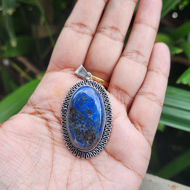 Certified Lapis Lazuli Pendant for Communication, Intuition, Throat Chakra without Chain (Design 19)