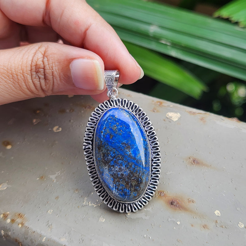 Certified Lapis Lazuli Pendant for Communication, Intuition, Throat Chakra without Chain (Design 19)