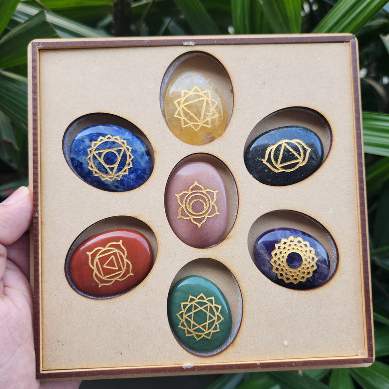 Energised Seven (7) Chakra Healing Stones Wooden Box