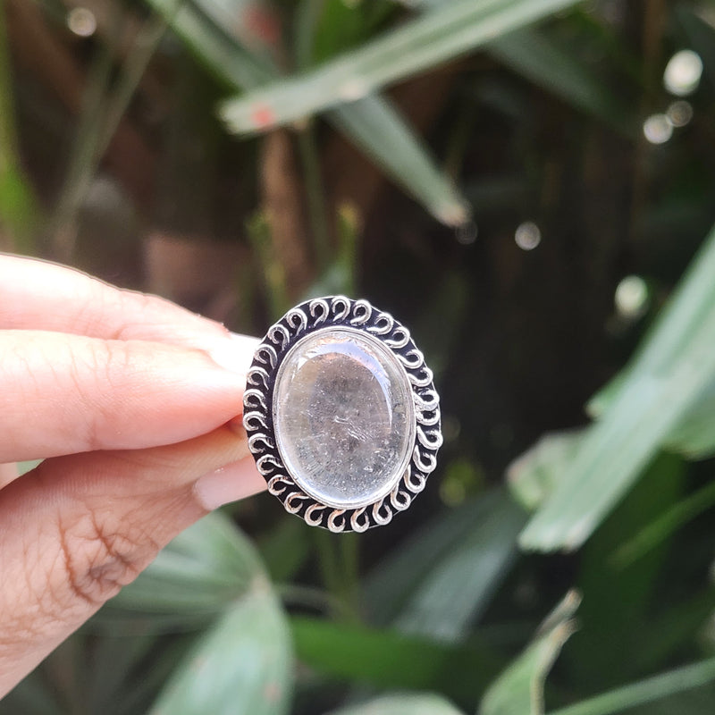 Certified Clear Quartz Adjustable Rings- R2