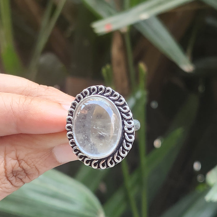 Certified Clear Quartz Adjustable Rings- R2