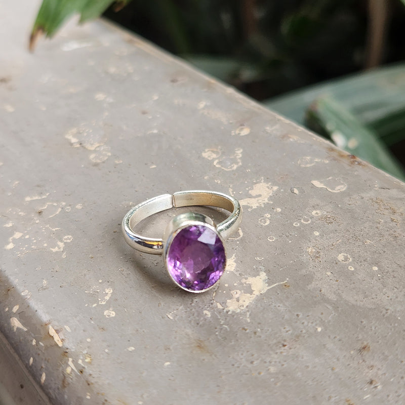 Certified Amethyst Gemstone 925 Silver Adjustable Rings - Ring16