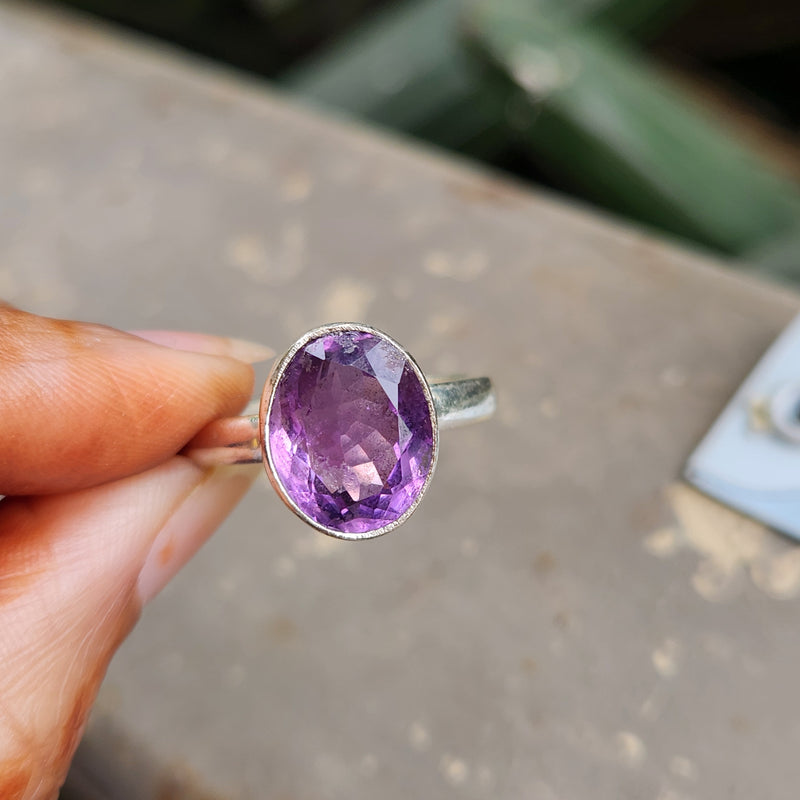Certified Amethyst Gemstone 925 Silver Adjustable Rings - Ring16