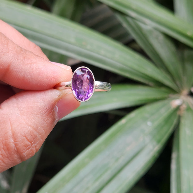 Certified Amethyst Gemstone 925 Silver Adjustable Rings - Ring17