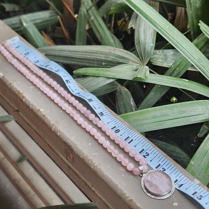 Certified Rose Quartz Necklaces / Mala with Pendant -Design 6