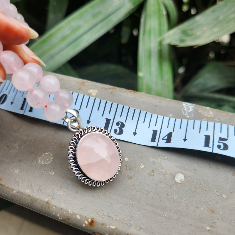 Certified Rose Quartz Necklaces / Mala with Pendant -Design 9