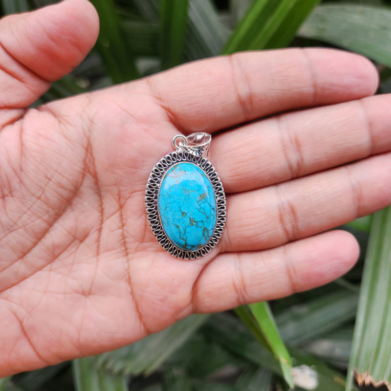 Certified Turquoise Firoza Pendant for Psychic Powers & Communication -Design 2