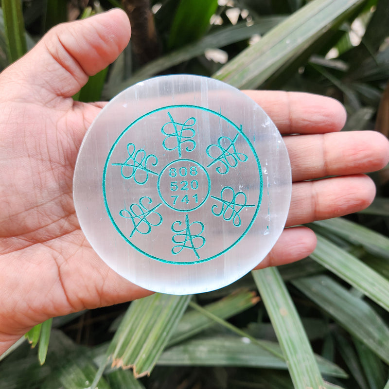 Selenite Charging & Protection Plate with Money abundance grabovoi