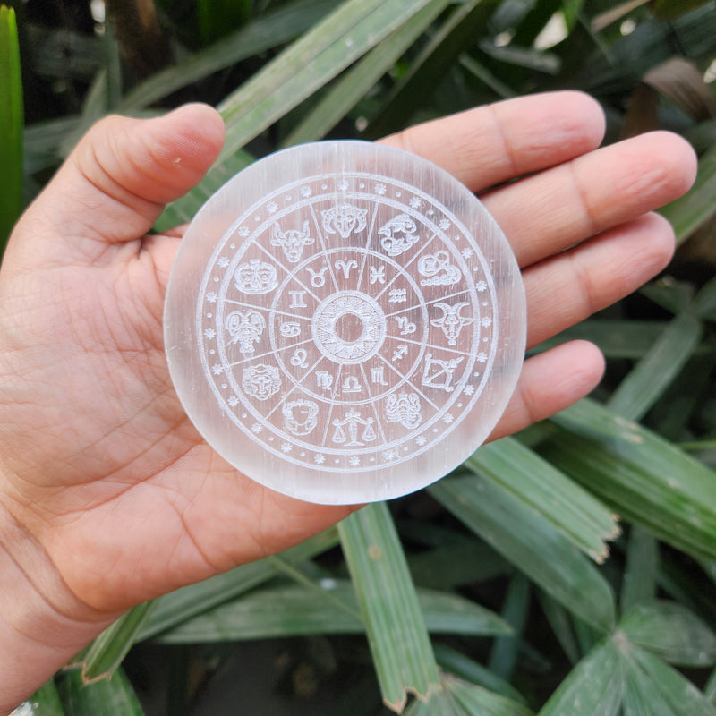 Selenite Charging & Protection Plate with Zodiac Signs