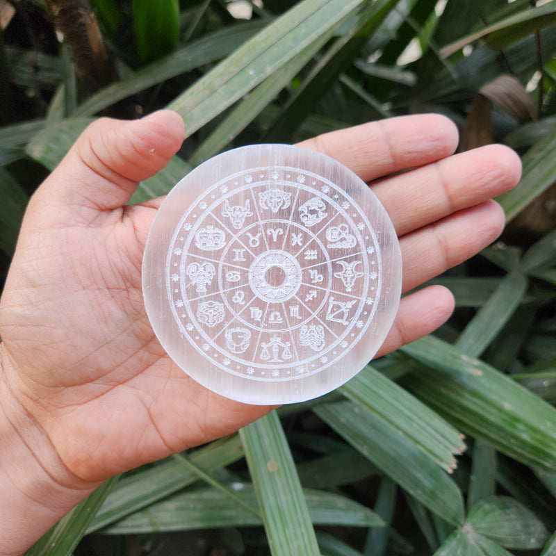 Selenite Charging & Protection Plate with Zodiac Signs
