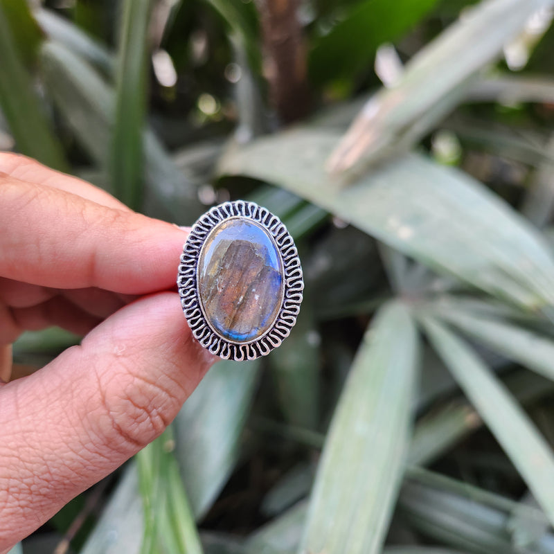 Certified Labradorite Adjustable Rings- Design 12