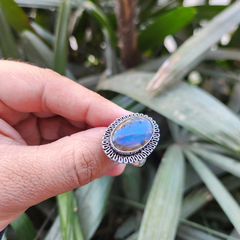 Certified Labradorite Adjustable Rings- Design 12